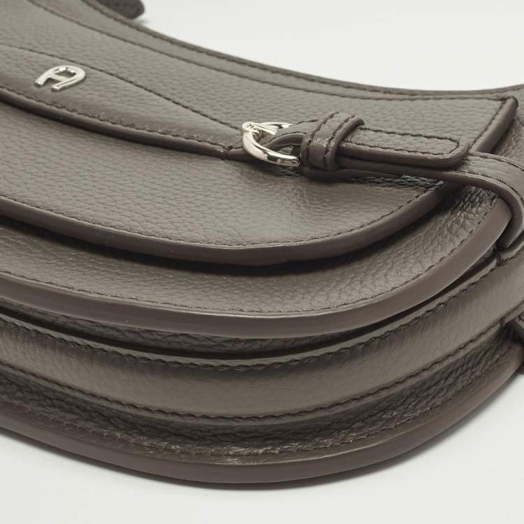 Pre Owned Aigner Cavallo Mini Dark Grey Leather Shoulder Bag