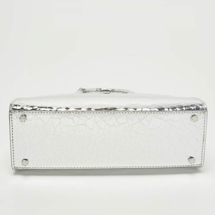 Pre Owned Aigner Cybill Stretch S Mini Silver Crackled Leather Satchel