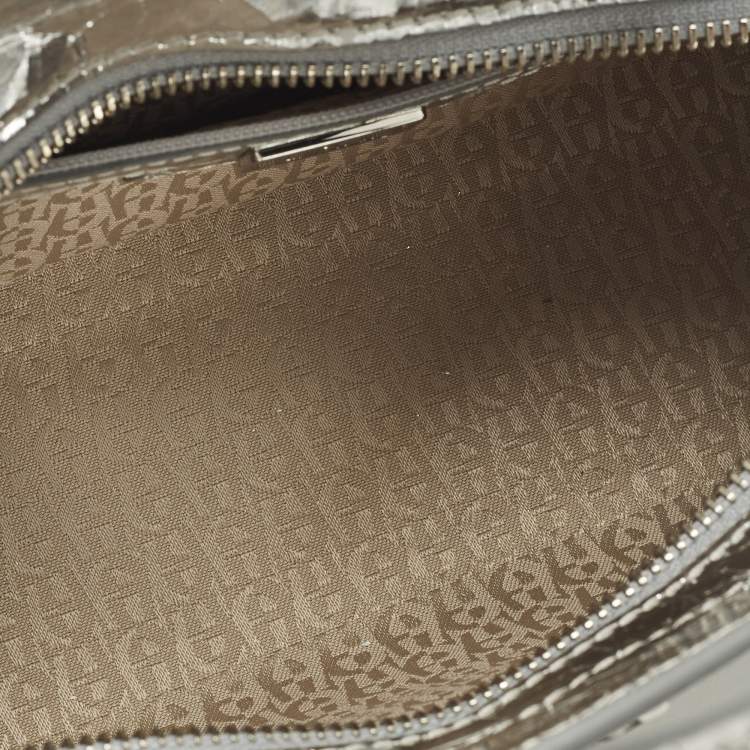 Pre Owned Aigner Cybill Stretch S Mini Silver Crackled Leather Satchel