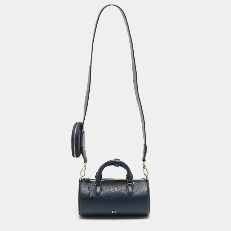 Pre Owned Aigner Isa Small Cosmic Blue Leather Crossbody Bag