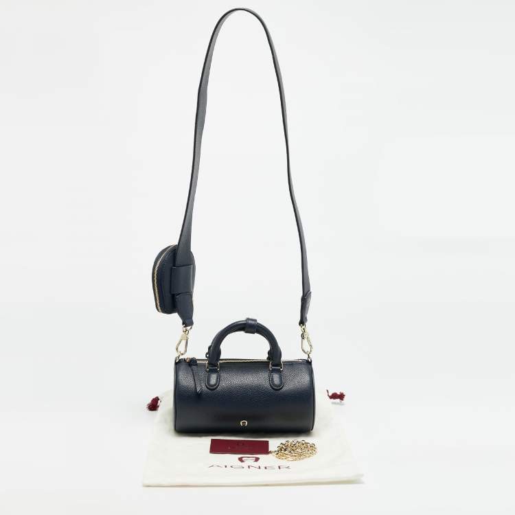 Pre Owned Aigner Isa Small Cosmic Blue Leather Crossbody Bag