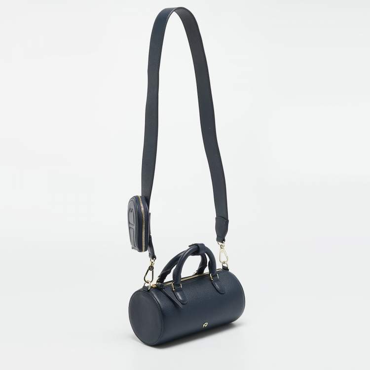 Pre Owned Aigner Isa Small Cosmic Blue Leather Crossbody Bag