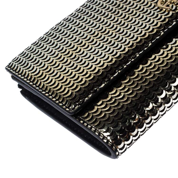 Pre Owned Aigner Metallic Gold Leather Zip Around Wallet