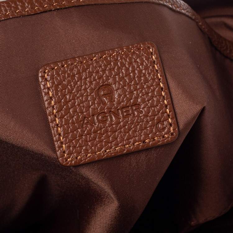 مملوكة مسبقًا Aigner Beige/Brown Nylon and Leather Logo Buckle Crossbody Bag