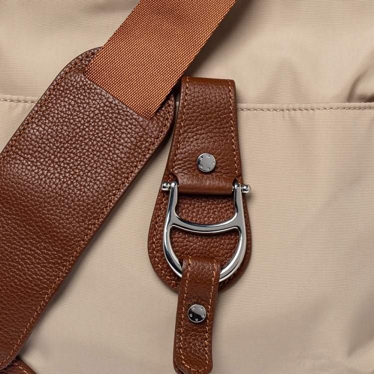 مملوكة مسبقًا Aigner Beige/Brown Nylon and Leather Logo Buckle Crossbody Bag