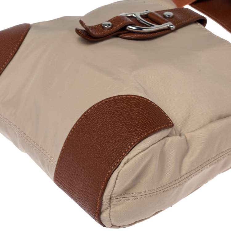 مملوكة مسبقًا Aigner Beige/Brown Nylon and Leather Logo Buckle Crossbody Bag