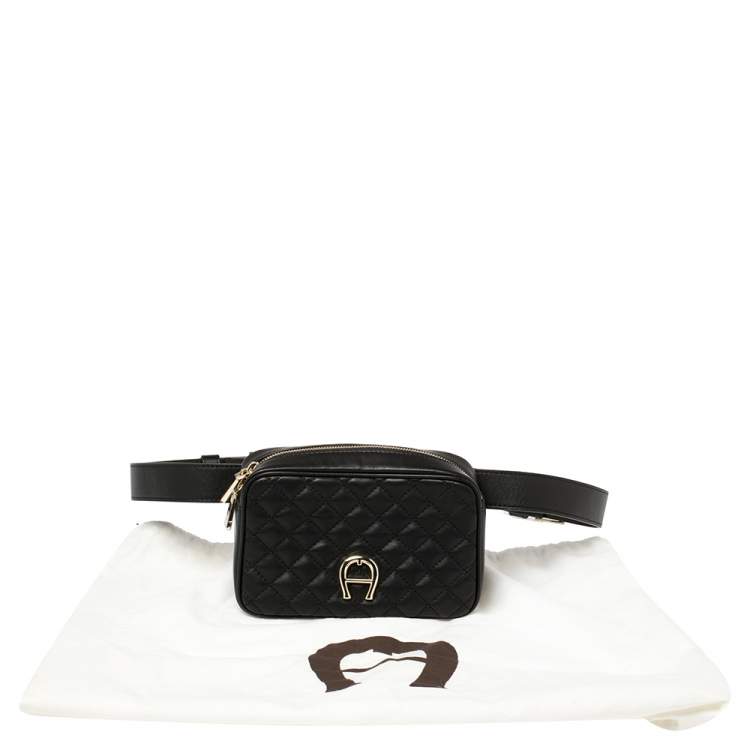 Pre Owned Aigner Black Quilted Leather Garda Belt Bag