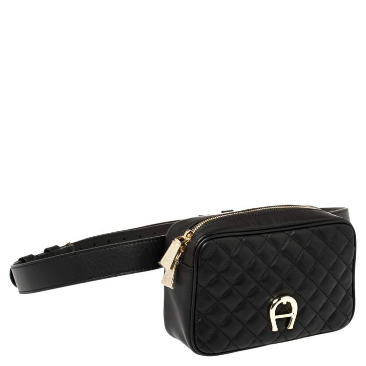 Pre Owned Aigner Black Quilted Leather Garda Belt Bag