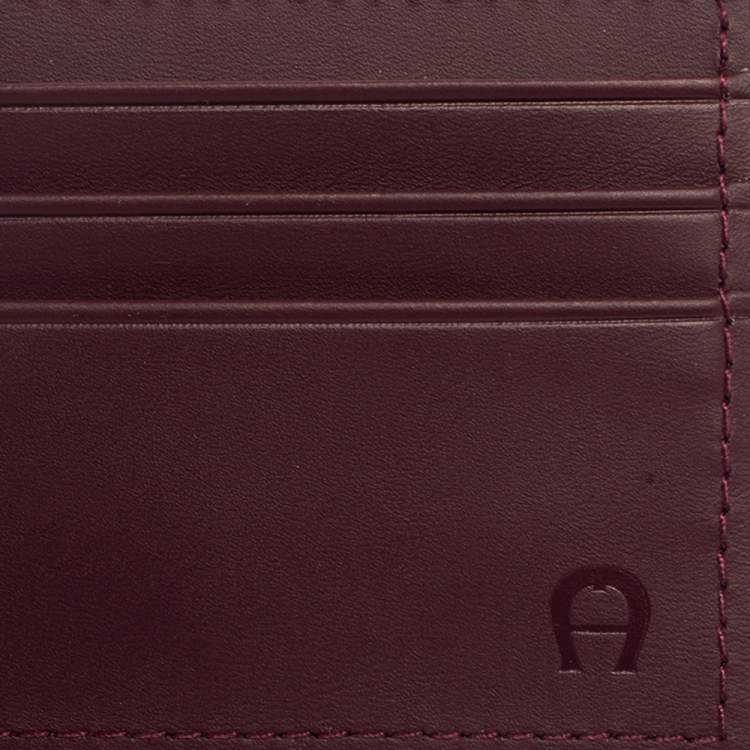 Pre Owned Aigner Burgundy Leather Card Holder