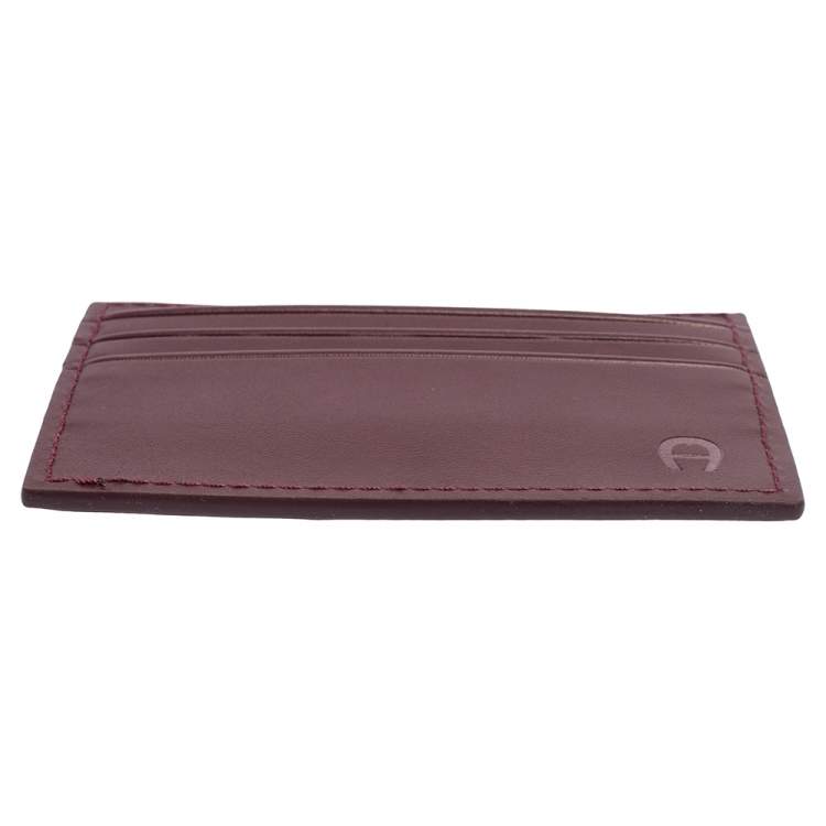 Pre Owned Aigner Burgundy Leather Card Holder