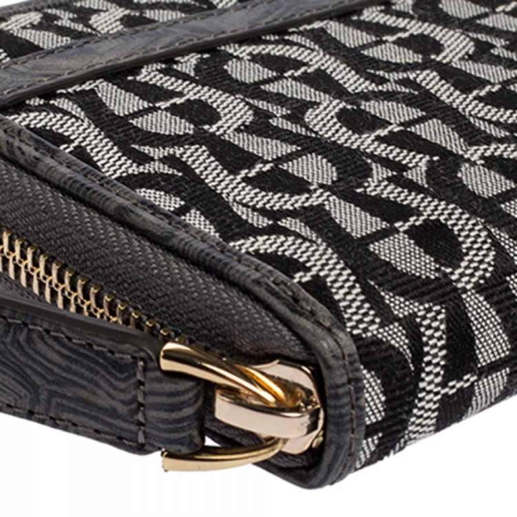 Pre Owned Aigner Grey Signature Canvas and Textured Leather Trim Zip Around Wallet