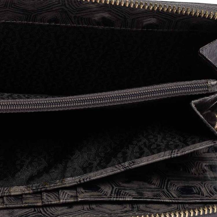 Pre Owned Aigner Grey Signature Canvas and Textured Leather Trim Zip Around Wallet