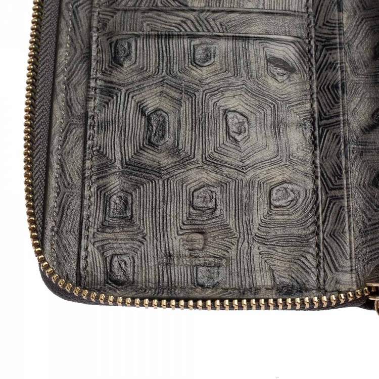 Pre Owned Aigner Grey Signature Canvas and Textured Leather Trim Zip Around Wallet