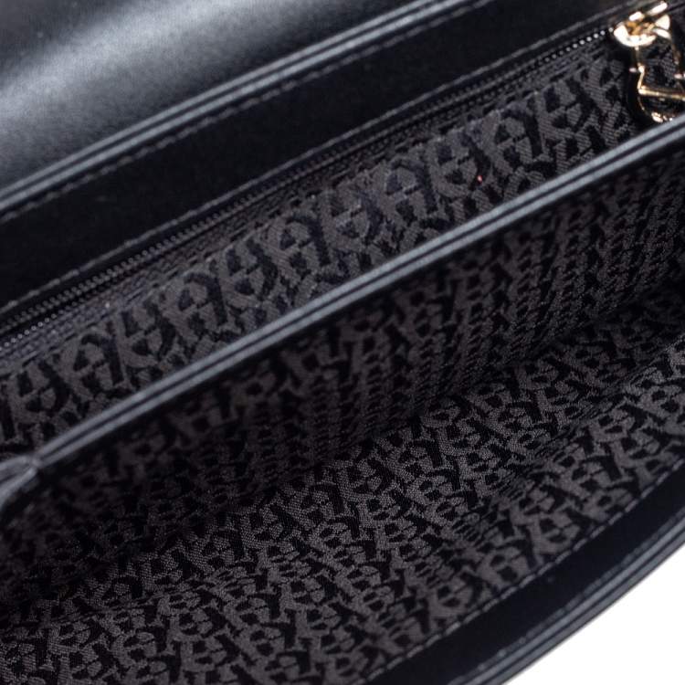 Pre Owned Aigner Black Leather Savona Flap Crossbody Bag