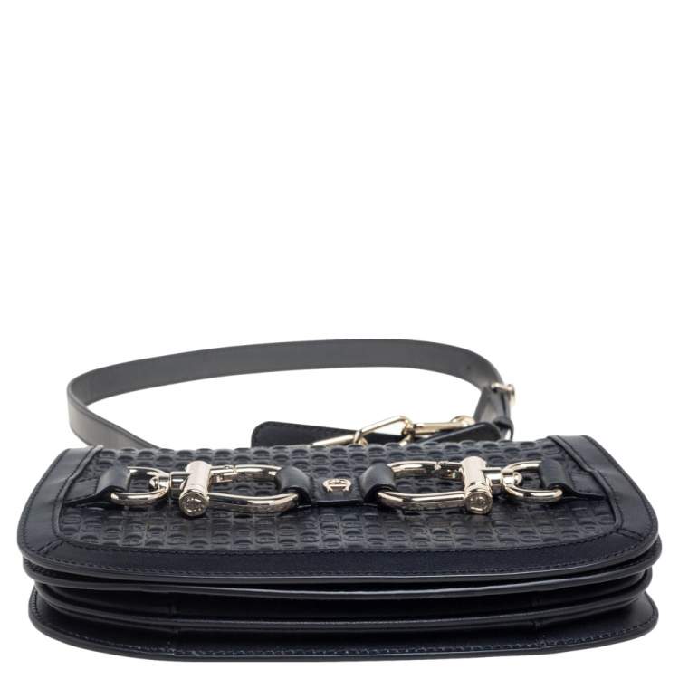Pre Owned Aigner Black Leather Savona Flap Crossbody Bag
