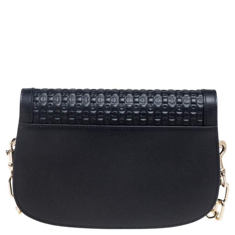 Pre Owned Aigner Black Leather Savona Flap Crossbody Bag