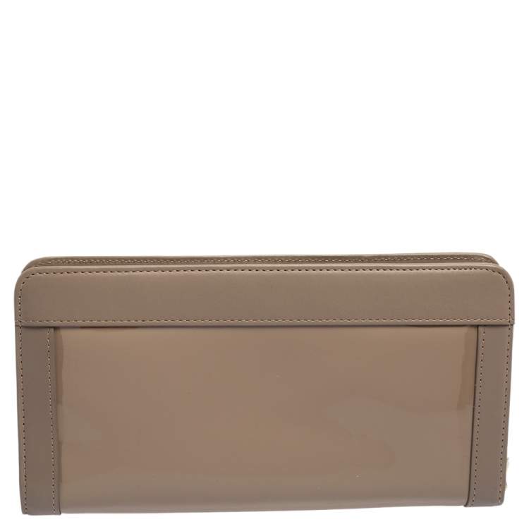 Pre Owned Aigner Taupe Leather and Patent Leather Cavallina Tassel Zip Around Wallet
