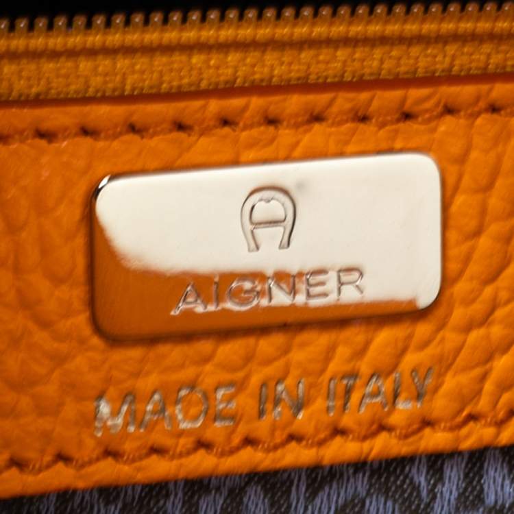 Pre Owned Aigner Tangerine Leather Chain Shoulder Bag 