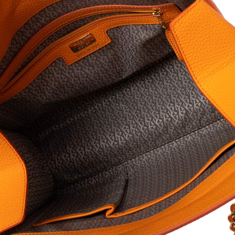 Pre Owned Aigner Tangerine Leather Chain Shoulder Bag 