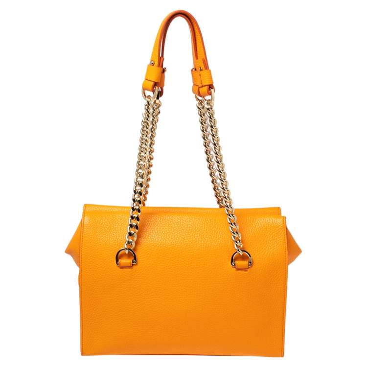 Pre Owned Aigner Tangerine Leather Chain Shoulder Bag 