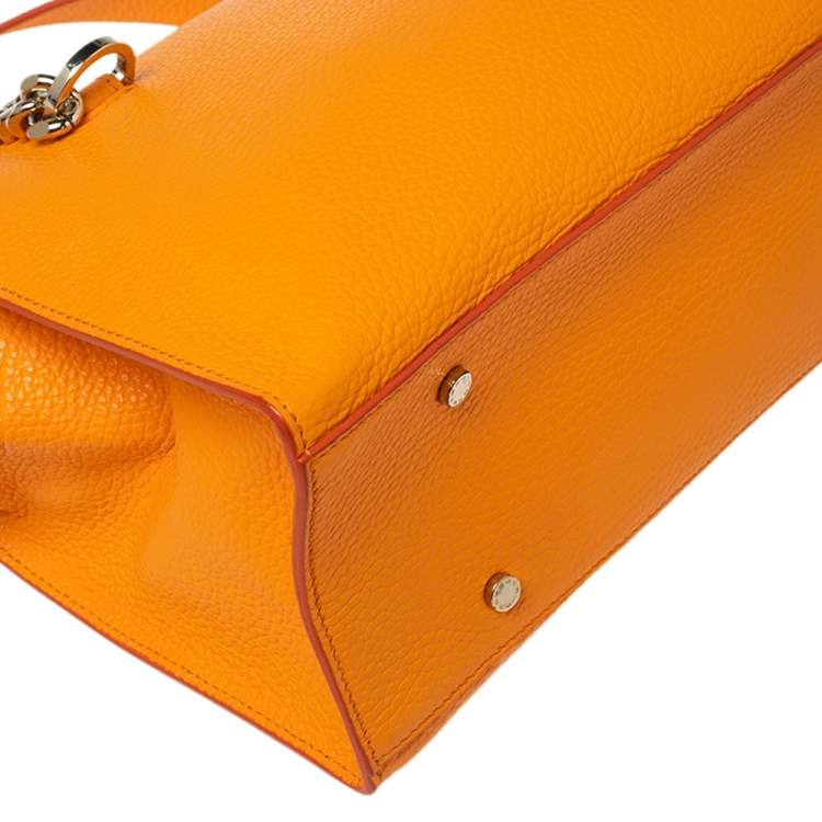 Pre Owned Aigner Tangerine Leather Chain Shoulder Bag 