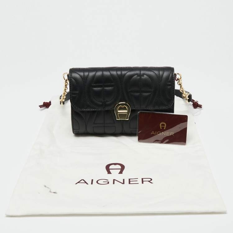 Pre Owned Aigner Black Leather Genovena Belt Bag  