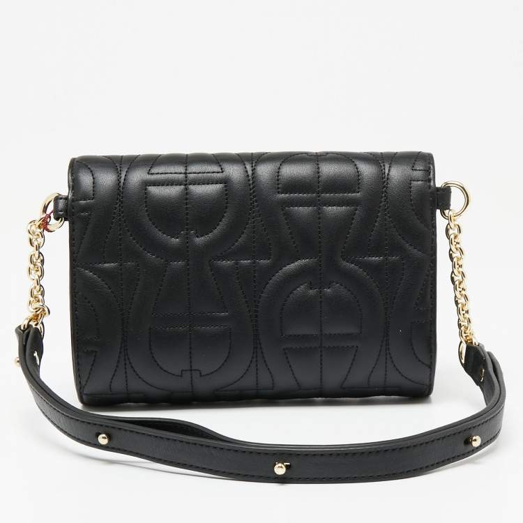 Pre Owned Aigner Black Leather Genovena Belt Bag  