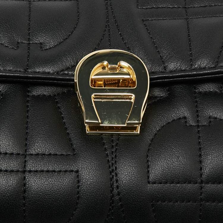 Pre Owned Aigner Black Leather Genovena Belt Bag  