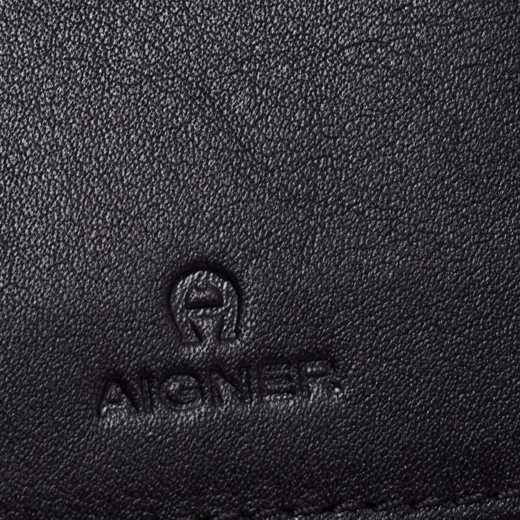 Pre Owned Aigner Black Leather Pria Trifold Wallet