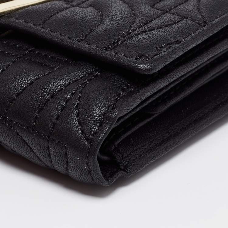 Pre Owned Aigner Black Leather Pria Trifold Wallet