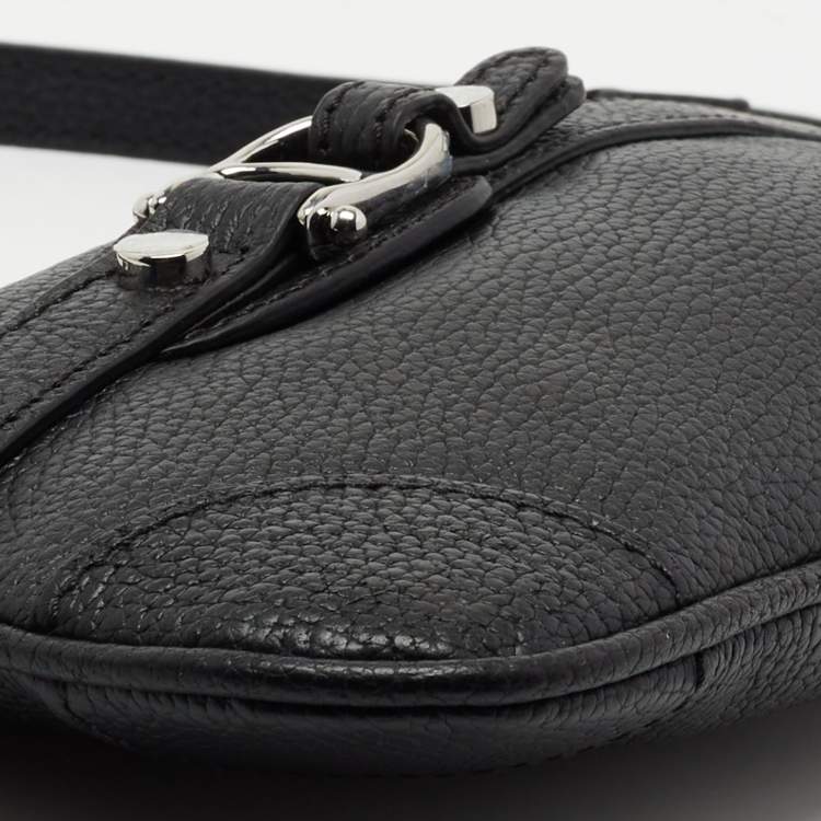 Pre Owned Aigner Black Leather Buckle Top Zip Pouch