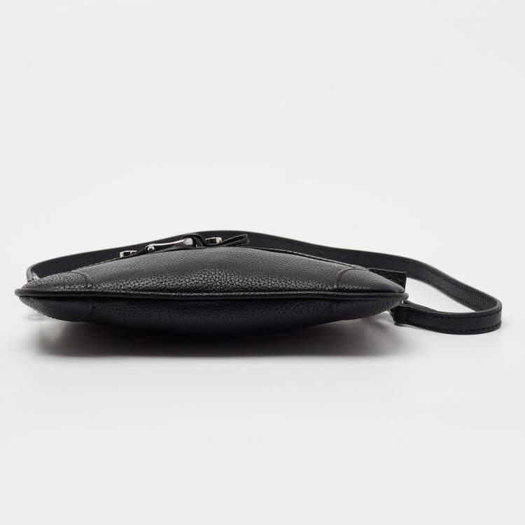 Pre Owned Aigner Black Leather Buckle Top Zip Pouch