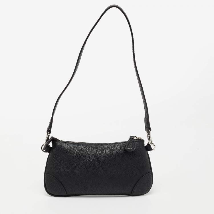 Pre Owned Aigner Black Leather Buckle Top Zip Pouch