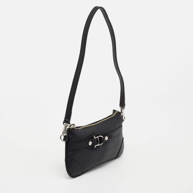 Pre Owned Aigner Black Leather Buckle Top Zip Pouch