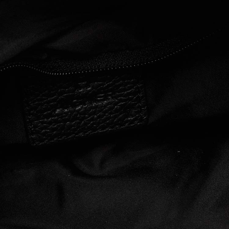 Pre Owned Aigner Black Leather Buckle Top Zip Pouch