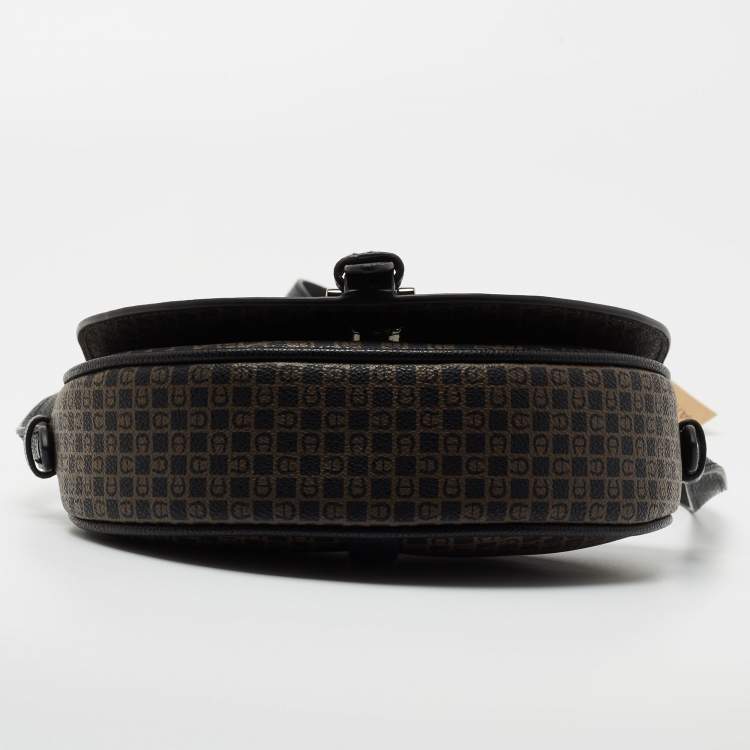 مملوكة مسبقًا Aigner Brown/Black Signature Coated Canvas and Leather Mini Adria Crossbody Bag