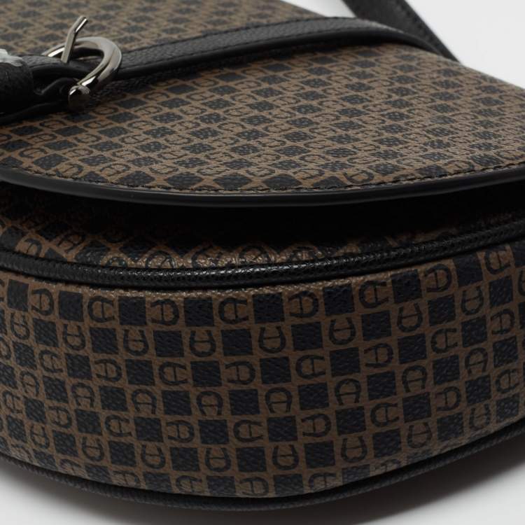 مملوكة مسبقًا Aigner Brown/Black Signature Coated Canvas and Leather Mini Adria Crossbody Bag