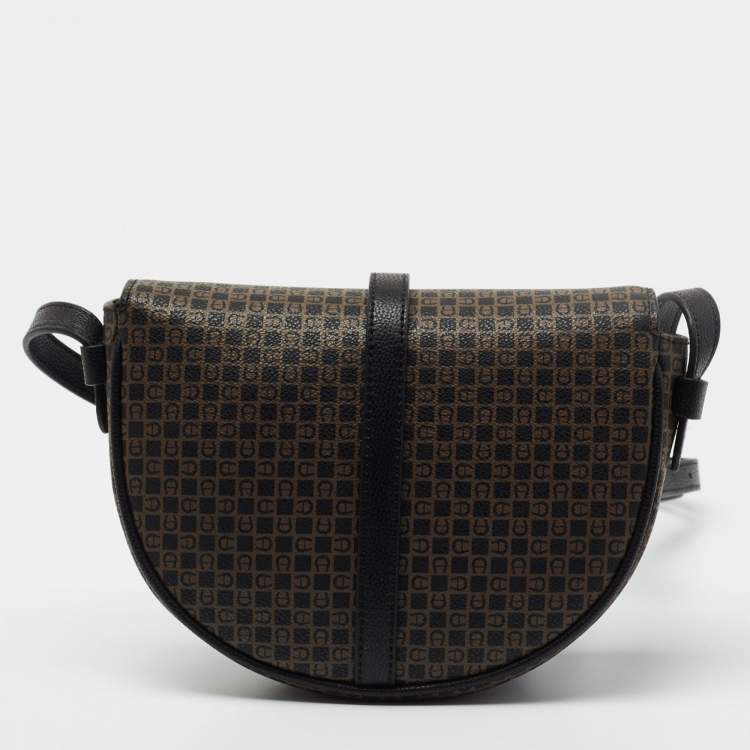 مملوكة مسبقًا Aigner Brown/Black Signature Coated Canvas and Leather Mini Adria Crossbody Bag