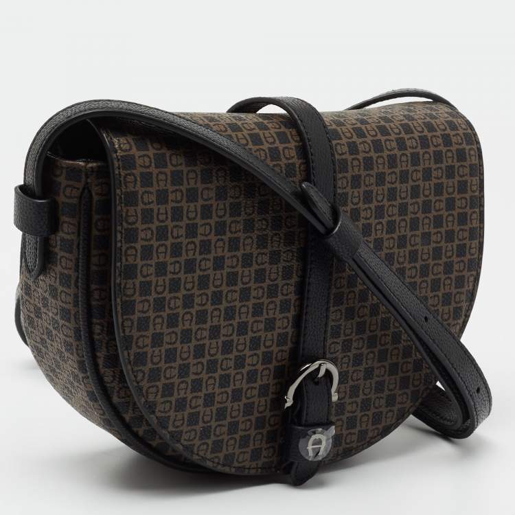 مملوكة مسبقًا Aigner Brown/Black Signature Coated Canvas and Leather Mini Adria Crossbody Bag