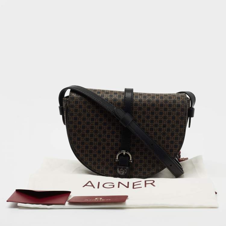 مملوكة مسبقًا Aigner Brown/Black Signature Coated Canvas and Leather Mini Adria Crossbody Bag
