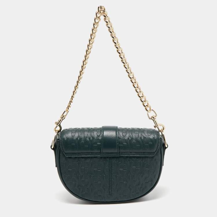 Pre Owned Aigner Green Embossed Leather Mini Calla Crossbody Bag