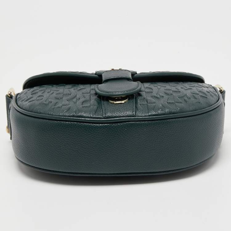 Pre Owned Aigner Green Embossed Leather Mini Calla Crossbody Bag