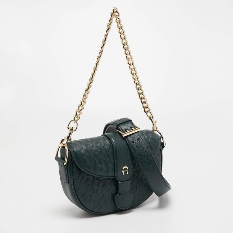 Pre Owned Aigner Green Embossed Leather Mini Calla Crossbody Bag