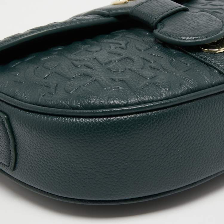 Pre Owned Aigner Green Embossed Leather Mini Calla Crossbody Bag