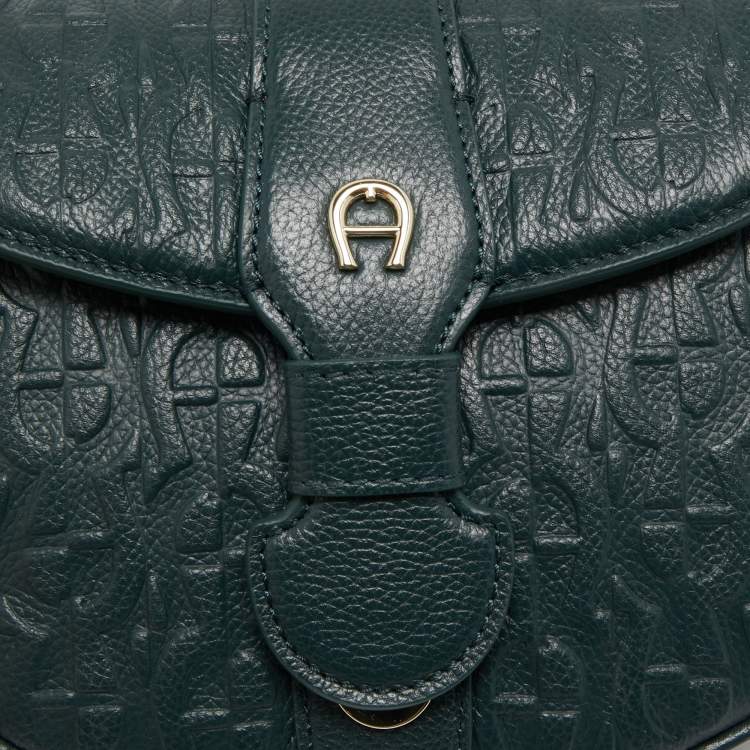 Pre Owned Aigner Green Embossed Leather Mini Calla Crossbody Bag