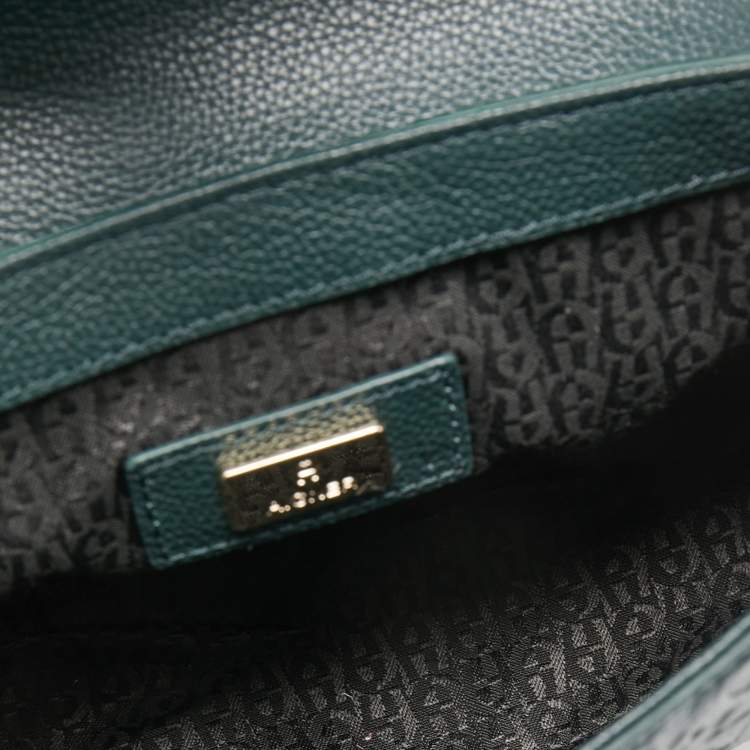 Pre Owned Aigner Green Embossed Leather Mini Calla Crossbody Bag