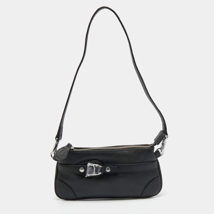 Pre Owned Aigner Black Leather Top Zip Baguette 