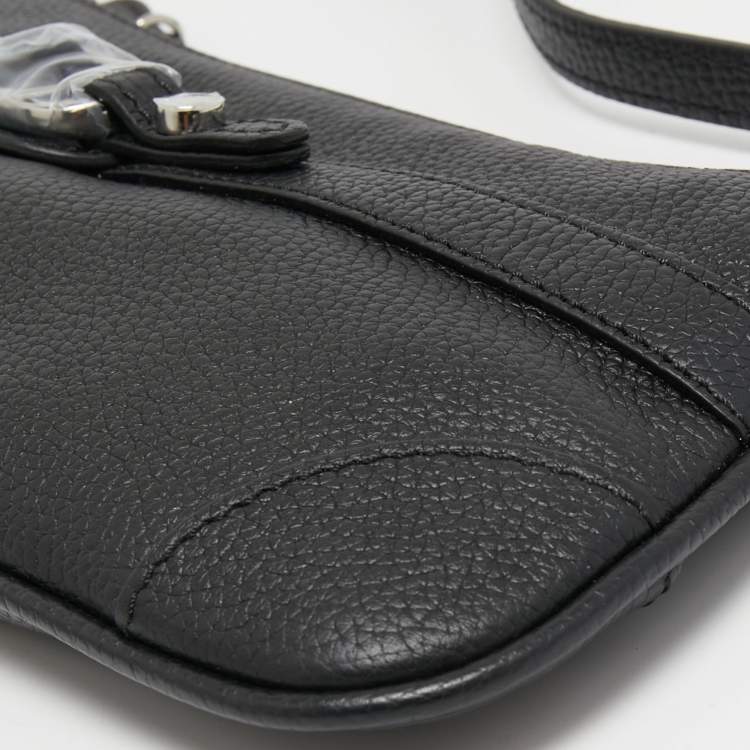 Pre Owned Aigner Black Leather Top Zip Baguette 