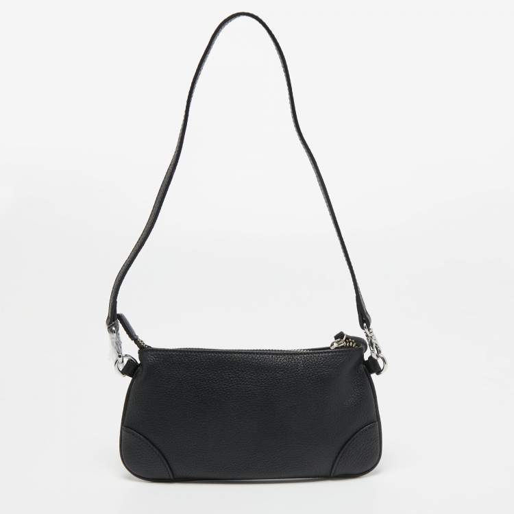 Pre Owned Aigner Black Leather Top Zip Baguette 