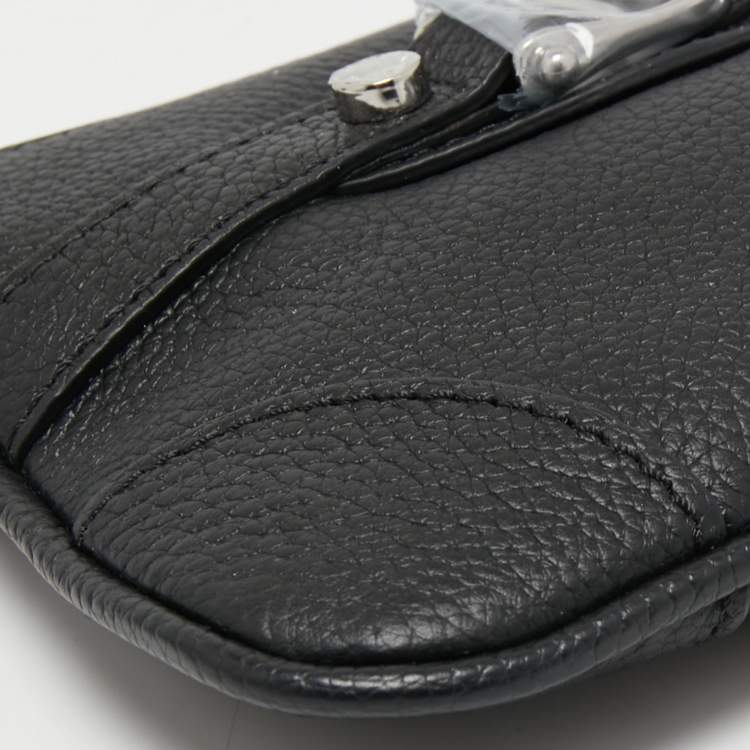 Pre Owned Aigner Black Leather Top Zip Baguette 